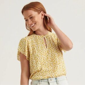 Tulip Sleeve Yellow Prairie Flower Top by Lucky Brand